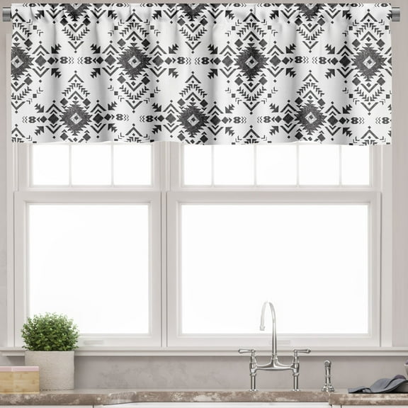 Ambesonne Geometric Valance Pack of 2, Monochrome Shapes Zigzags, 42"X18", Dark Taupe Grey White