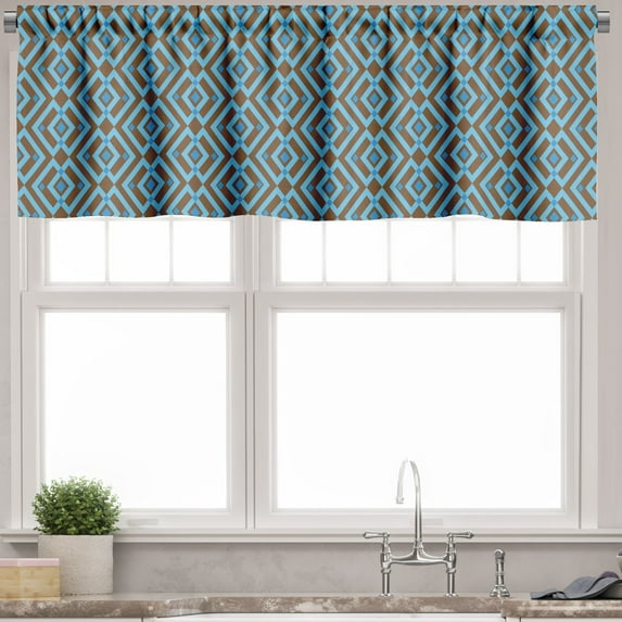 Ambesonne Geometric Valance Pack of 2, Nested Square Pattern, 54"X12", Brown and Sky Blue