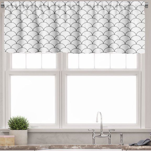 Ambesonne Geometric Valance Pack of 2, Oriental Waves Sketch, 54"X18", Charcoal Grey White