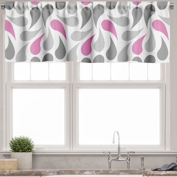 Ambesonne Geometric Valance Pack of 2, Persian Teardrop, 54"X12", Pink Grey White