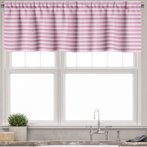 Ambesonne Geometric Valance Pack of 2, Pink Tones Stripes, 42"X18", Pink Grey White