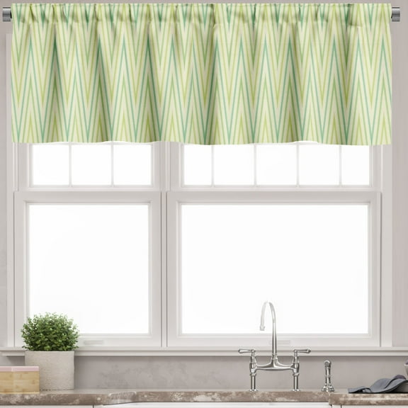 Ambesonne Geometric Valance Pack of 2, Repeating Zigzags Art, 54"X18", Pale Green Cream