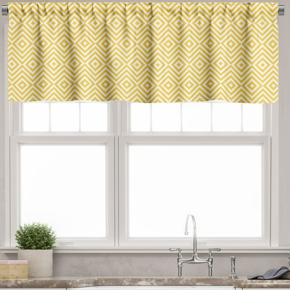 Ambesonne Geometric Valance Pack of 2, Triangle Square Shape, 54"X18", Marigold and White