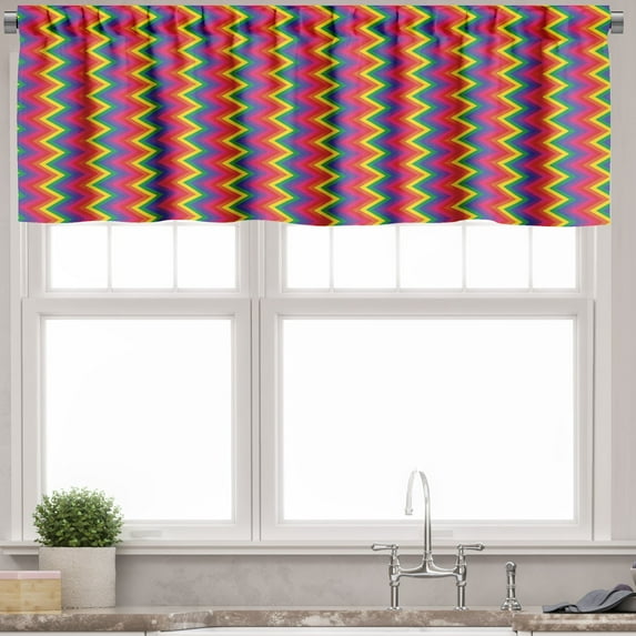 Ambesonne Geometric Valance Pack of 2, Zig Zag Chevron Shape, 54"X12", Multicolor