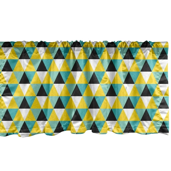 Ambesonne Geometric Window Valance, Abstract Colored Triangle, 42" x 12", Yellow and Turquoise