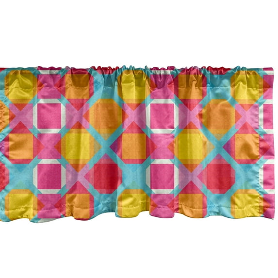 Ambesonne Geometric Window Valance, Abstract Colorful Lines with Checkered Style Grid Background Grunge Composition, Curtain Valance for Kitchen Bedroom Decor with Rod Pocket, 54" X 12", Multicolor