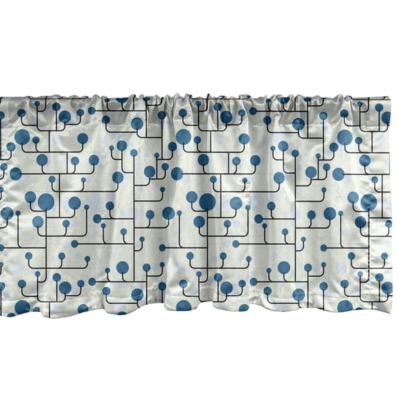 Ambesonne Geometric Window Valance, Abstract Lines Dots, 54" X 18", Blue Eggshell Black