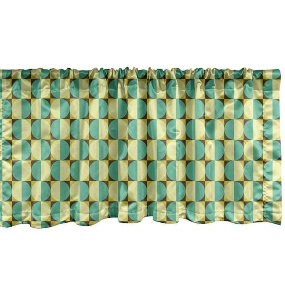 Ambesonne Geometric Window Valance, Bi-color Circles Squares, 54" X 12", Cream Seafoam