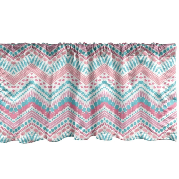 Ambesonne Geometric Window Valance, Brush Stroked Zigzags, 54" X 18", Pale Pink Aqua Pink