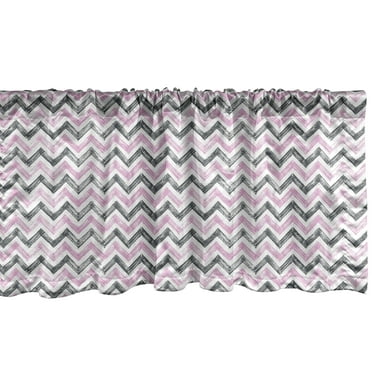 Ambesonne Geometric Window Valance, Chevron Zigzags Concept, 54" X 18", Pale Pink Charcoal Grey