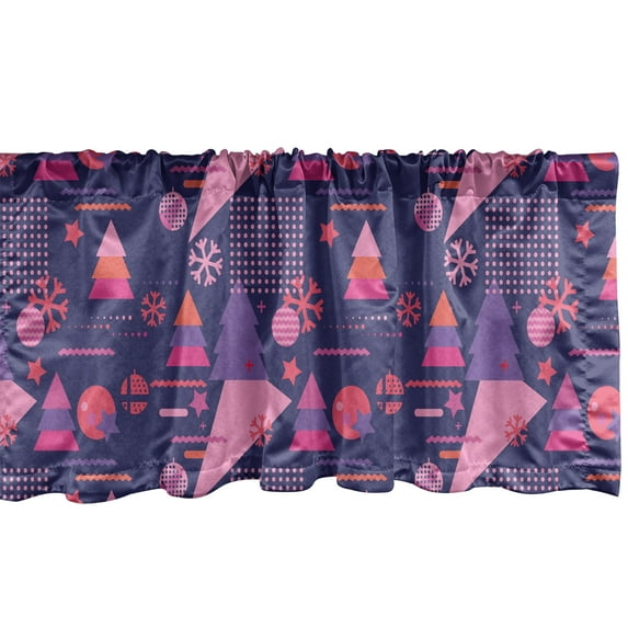 Ambesonne Geometric Window Valance, Christmas Themed Shapes, 54" X 12", Dark Indigo Coral Pink