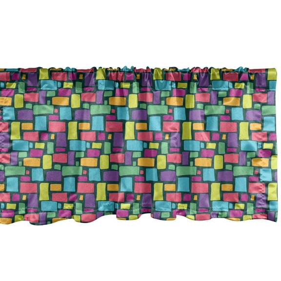 Ambesonne Geometric Window Valance, Cobblestone Inspired 1980 Style Funky Crooked Rectangular Shapes and Block, Curtain Valance for Kitchen Bedroom Decor with Rod Pocket, 54" X 12", Multicolor