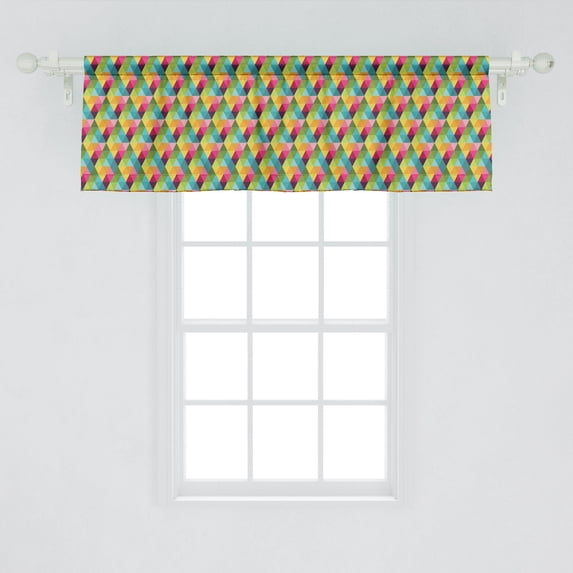 Ambesonne Geometric Window Valance, Colorful Contemporary Polygonal Pattern with Triangles Geometric Details, Curtain Valance for Kitchen Bedroom Decor with Rod Pocket, 54" X 18", Multicolor