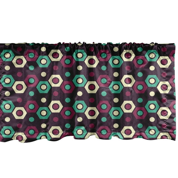 Ambesonne Geometric Window Valance, Colorful Modern Pattern with Rounds and Hexagons, Curtain Valance for Kitchen Bedroom Decor with Rod Pocket, 54" X 18", Mauve Multicolor