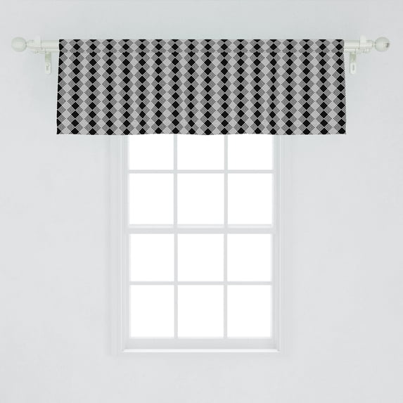 Ambesonne Geometric Window Valance, Geometric Composition of Rhombus Concentric Squares Contemporary Art, Curtain Valance for Kitchen Bedroom Decor with Rod Pocket, 54" X 18", Charcoal Grey and White
