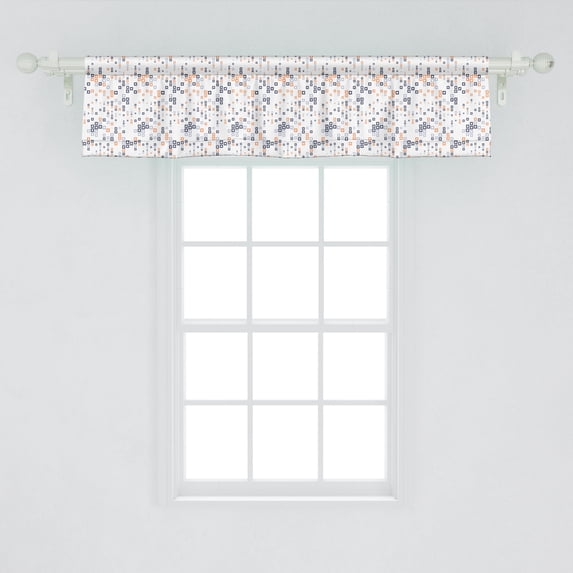 Ambesonne Geometric Window Valance, Digital Hightech Style Fractal Square in Various Size Urban, Curtain Valance for Kitchen Bedroom Decor with Rod Pocket, 54" X 12", Pale Orange Dark Blue