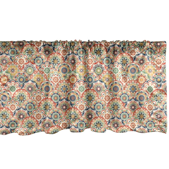 Ambesonne Geometric Window Valance, Floral Old Display, 42" x 12", Multicolor and Night Blue