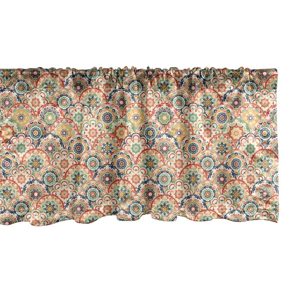 Ambesonne Geometric Window Valance, Floral Old Display, 42" x 18", Multicolor and Night Blue