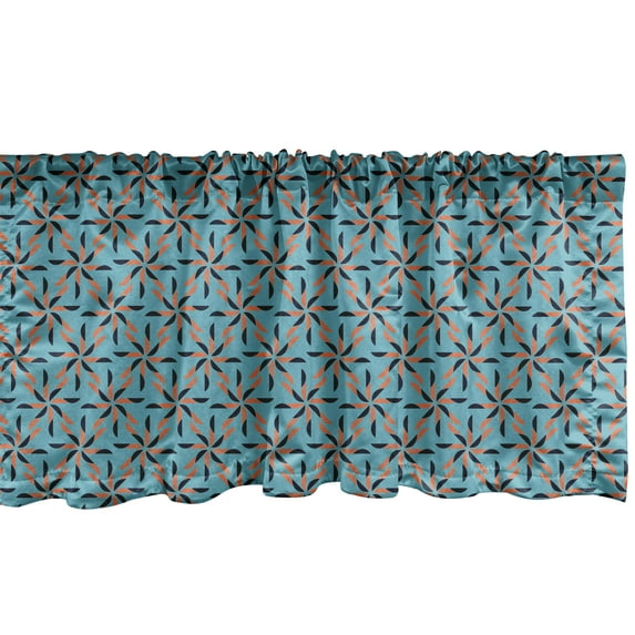 Ambesonne Geometric Window Valance, Flower Patterned, 54" X 12", Blue Vermilion Black