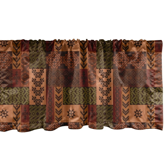Ambesonne Geometric Window Valance, Folk Shape, 54" X 12", Pink Green and Brown