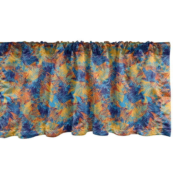 Ambesonne Geometric Window Valance, Grunge Abstract Stripes, 42" x 12", Marigold and Sky Blue