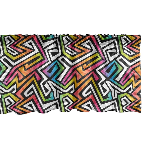 Ambesonne Geometric Window Valance, Grunge Game Retro, 54" X 18", Multicolor