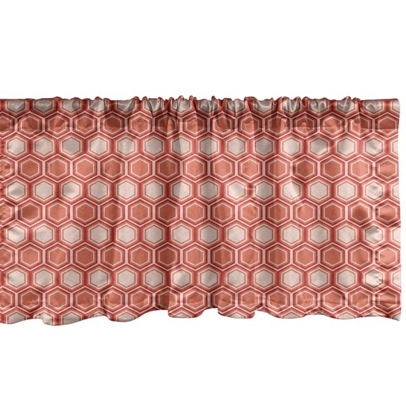 Ambesonne Geometric Window Valance, Hexagonal Comb Tile, 54" X 12", Peach Coral Dark Coral