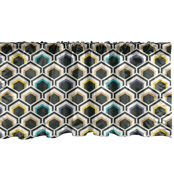 Ambesonne Geometric Window Valance, Hexagonal Overlapping, 54" X 18", Black Sky Blue Yellow