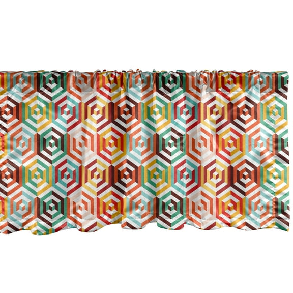 Ambesonne Geometric Window Valance, Hexagonal Shape Retro, 42" x 12", Mustard Orange