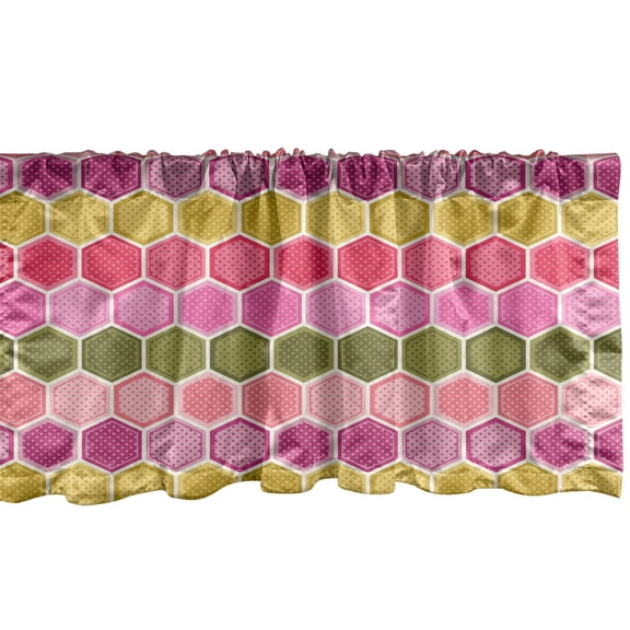 Ambesonne Geometric Window Valance, Hexagons and Dots, 54" X 12", Multicolour