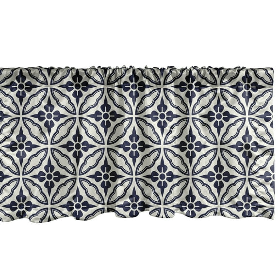 Ambesonne Geometric Window Valance, Japanese Mandala, 54" X 12", Dark Blue Cream