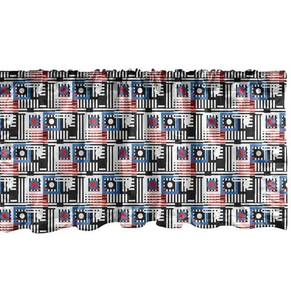 Ambesonne Geometric Window Valance, Lines Circles Squares, 42" x 12", Azure Blue Dark Coral