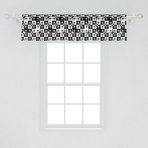 Ambesonne Geometric Window Valance, Minimalist Forms Shaping Internal Squares Mosaic Modern Design Repetition, Curtain Valance for Kitchen Bedroom Decor with Rod Pocket, 54" X 12", Black and White