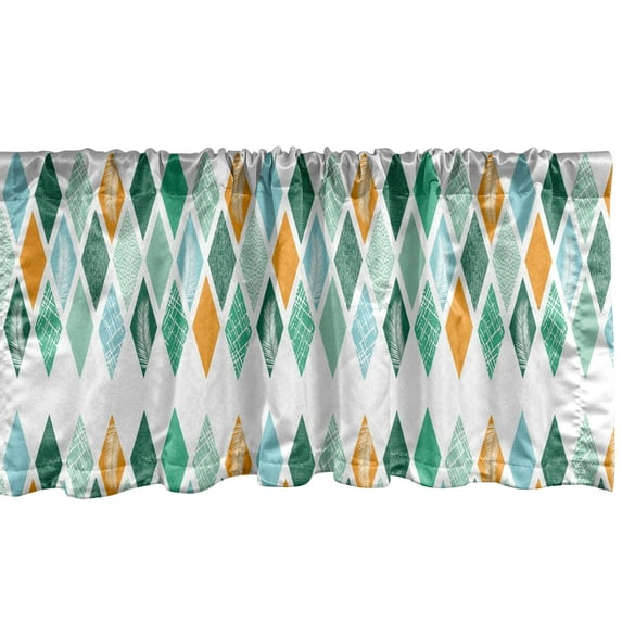 Ambesonne Geometric Window Valance, Modern Ornate Rhombuses, 54" X 12", Sea Green Orange White