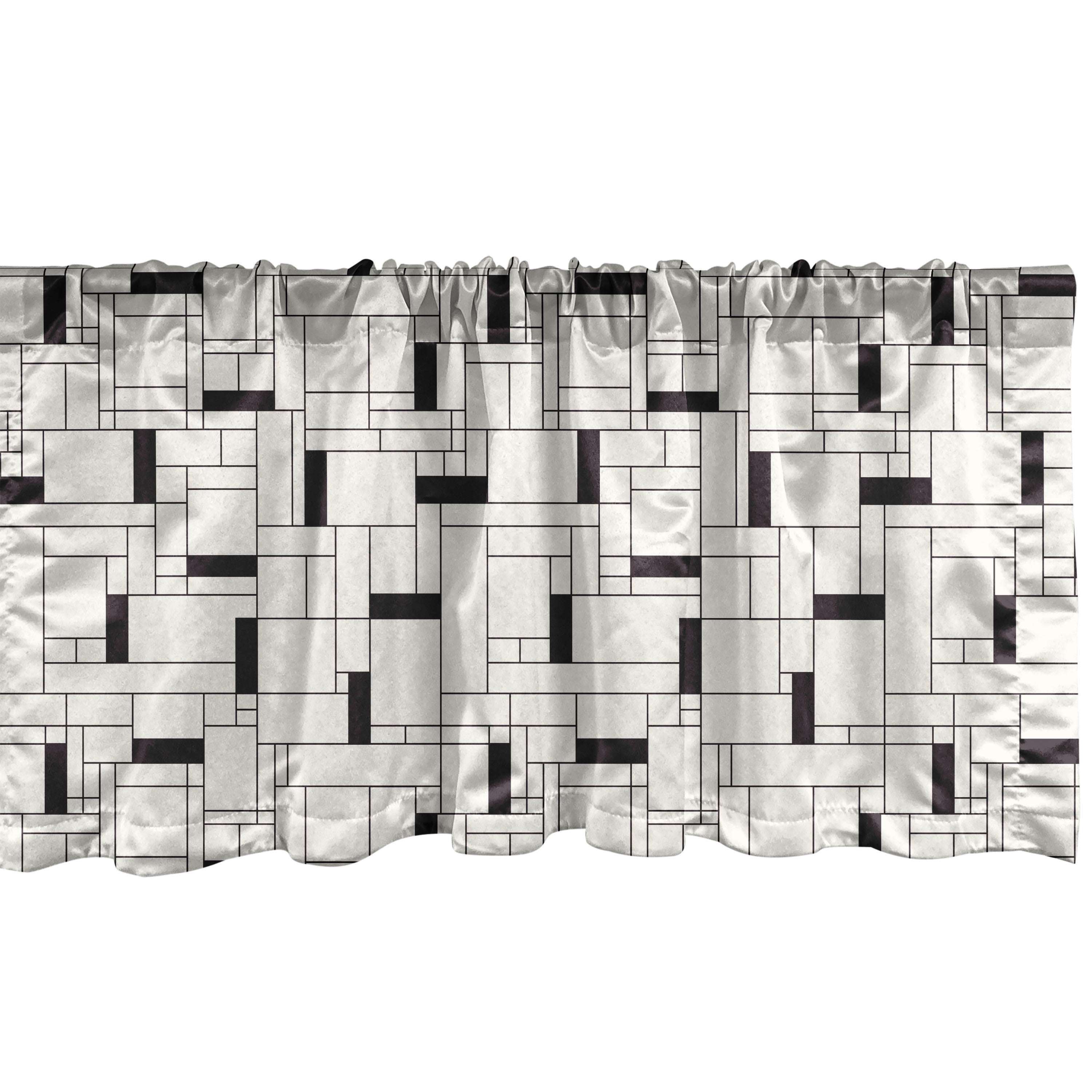 Ivory and Charcoal Grey Geometric Sateen Rod Pocket Valance
