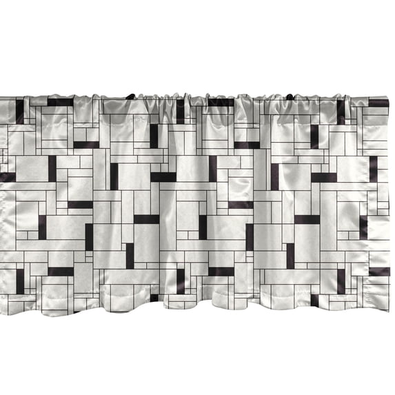 Ambesonne Geometric Window Valance, Modern Rectangular Grid, 54" X 18", Ivory and Charcoal Grey
