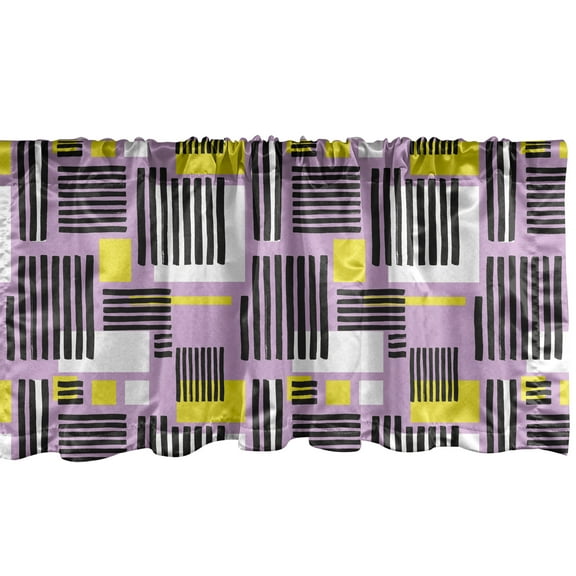 Ambesonne Geometric Window Valance, Modern Stripe and Squares, 54" X 12", Lilac Charcoal Grey