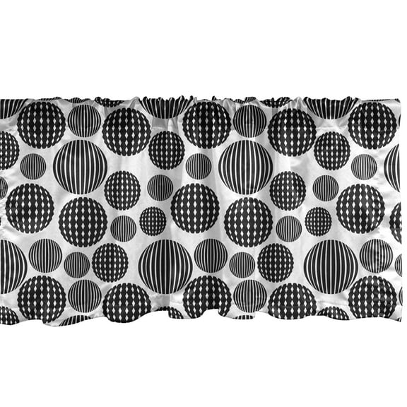 Ambesonne Geometric Window Valance, Monochrome Globe Circles with Internal Stripes and Diamond Shapes, Curtain Valance for Kitchen Bedroom Decor with Rod Pocket, 54" X 18", Charcoal Grey and White