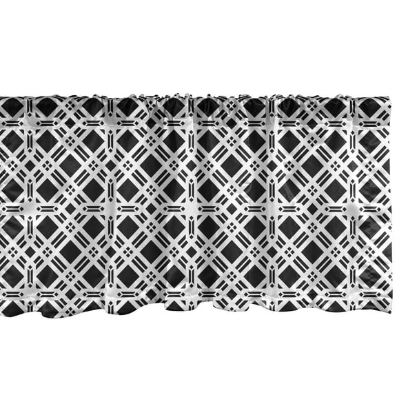 Ambesonne Geometric Window Valance, Monotone Vintage Squares, 54" X 18", Charcoal Grey White