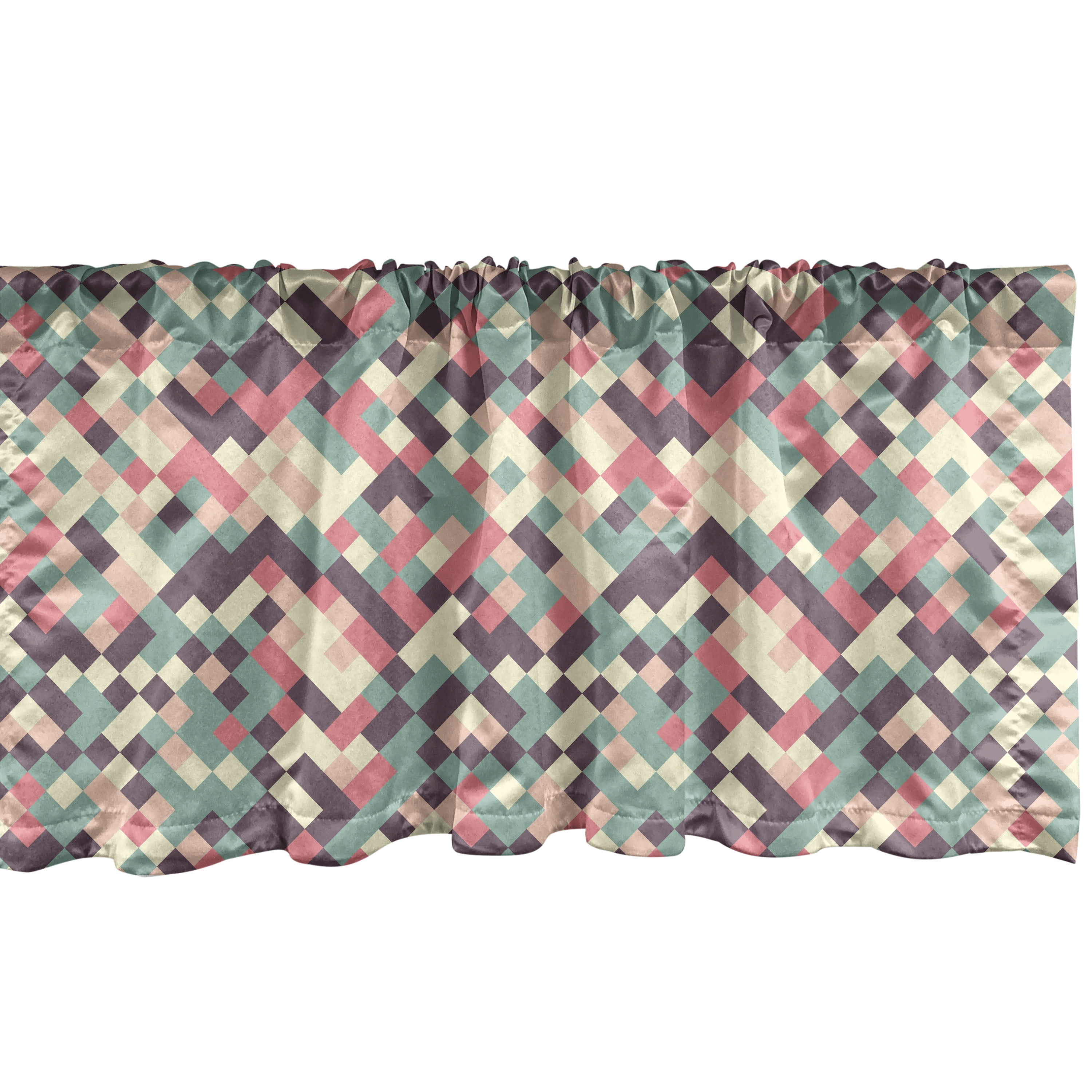 Ambesonne Geometric Window Valance, Mosaic Style Squares and Stripes ...