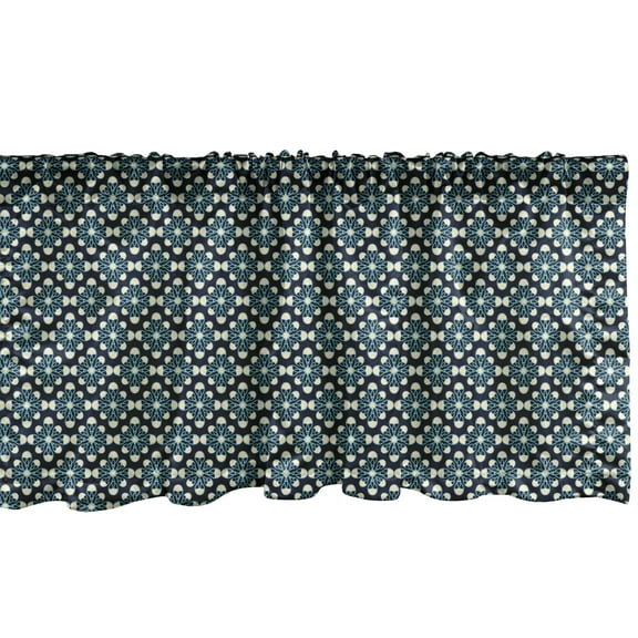 Ambesonne Geometric Window Valance, Nature Inspried Bloom, 54" X 18", Blue Cream Black
