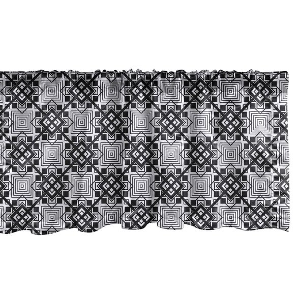 Ambesonne Geometric Window Valance, Overlapping Diamonds, 54" X 18", Black and Pale Grey