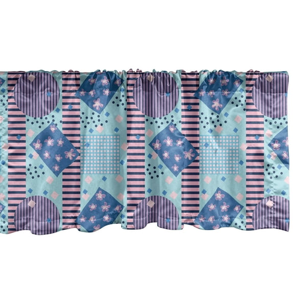 Ambesonne Geometric Window Valance, Pastel Abstract Shapes and Shapes Hibiscus Blooms Memphis Art, Curtain Valance for Kitchen Bedroom Decor with Rod Pocket, 54" X 12", Sky Blue Pale Pink