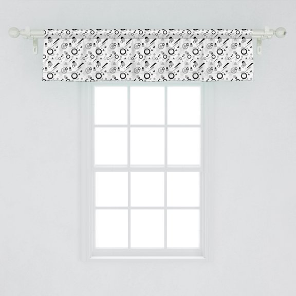 Ambesonne Geometric Window Valance, Pattern in Postmodern Memphis Style Different Shapes Scattered on White, Curtain Valance for Kitchen Bedroom Decor with Rod Pocket, 54" X 12", Grey Black White