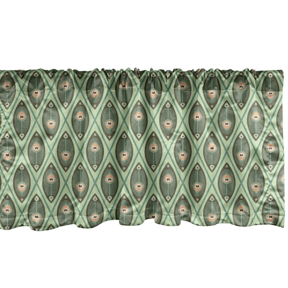 Ambesonne Geometric Window Valance, Peacock Feathers, 54" X 18", Pistachio Green Tan