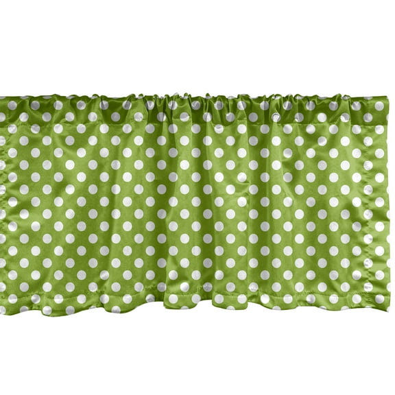 Ambesonne Geometric Window Valance, Polka Dots in Retro Style, 42" x 18", Lime Green White