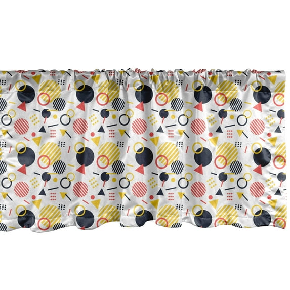 Ambesonne Geometric Window Valance, Randomly Scattered Striped Spots Dots Circles Lines and Triangles Memphis Style, Curtain Valance for Kitchen Bedroom Decor with Rod Pocket, 54" X 12", Multicolor