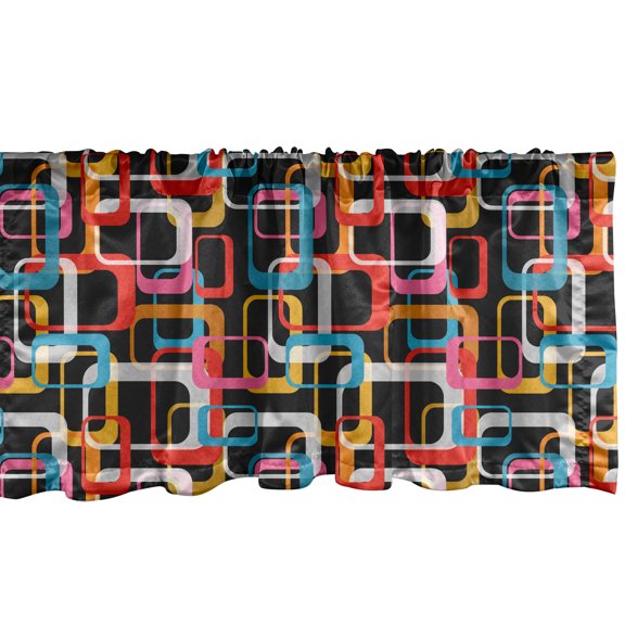 Ambesonne Geometric Window Valance, Rectangle Pattern Rustic, 42" x 12", Brown Scarlet Sea Blue