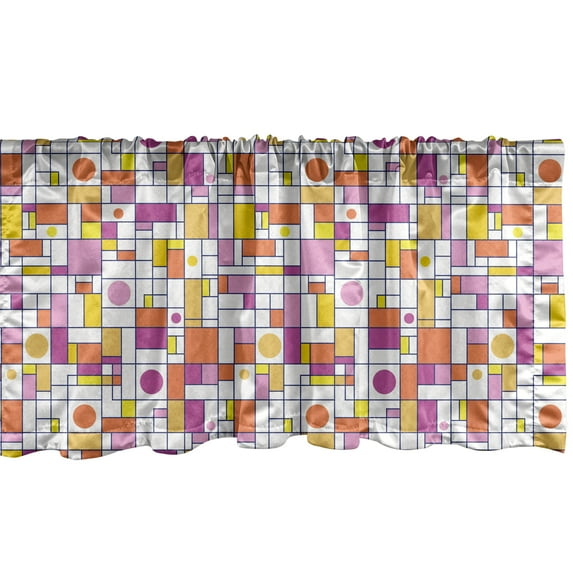 Ambesonne Geometric Window Valance, Rectangles and Rounds, 54" X 12", Multicolor