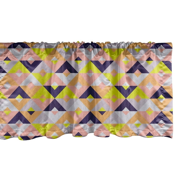 Ambesonne Geometric Window Valance, Repeating Colorful Pattern of Triangles and Diagonal Squares Illustration, Curtain Valance for Kitchen Bedroom Decor with Rod Pocket, 54" X 18", Multicolor